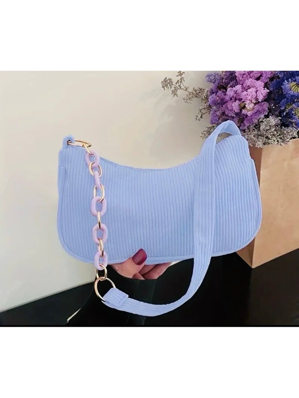 New - Super Cute & Stylish -Corduroy Mini Shoulder Bag - Lavender